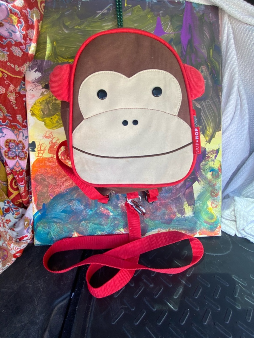 Skip Hop Red and Brown Monkey Kids Backpack with Leash